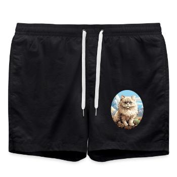 Persian Cat Perserkatze - Swim Trunks - black - Front - AI Model Male 185 light (185cm)