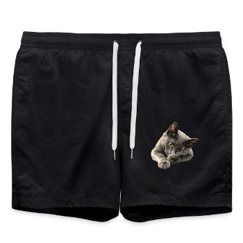 Russian Blue Cat Russisch Blau Katze - Swim Trunks - black - Front - AI Model Male 185 light (185cm)