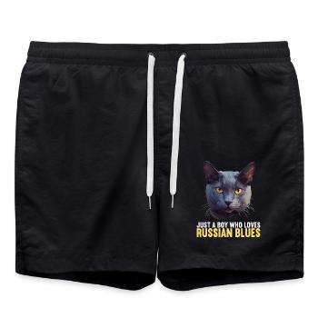 Russian Blue Cat Russisch Blau Katze - Swim Trunks - black - Front - AI Model Male 185 light (185cm)