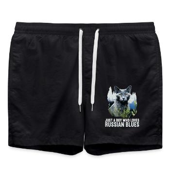 Russian Blue Cat Russisch Blau Katze - Swim Trunks - black - Front - AI Model Male 185 light (185cm)
