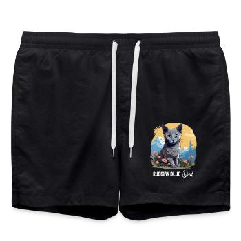Russian Blue Cat Russisch Blau Katze - Swim Trunks - black - Front - AI Model Male 185 light (185cm)