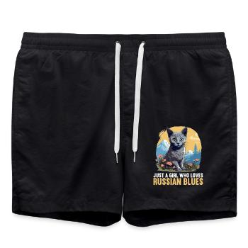 Chat bleu russe Russisch Blau Katze - Short de bain - noir - Devant - AI Model Male 185 light (185cm)