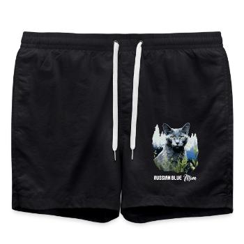 Russian Blue Cat Russisch Blau Katze - Swim Trunks - black - Front - AI Model Male 185 light (185cm)