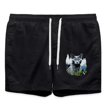 Russian Blue Cat Russisch Blau Katze - Swim Trunks - black - Front - AI Model Male 185 light (185cm)