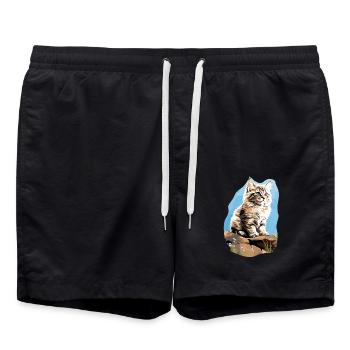 Siberian Cat Sibirische Katze - Badeshorts - Schwarz - Vorne - AI Model Male 185 light (185cm)