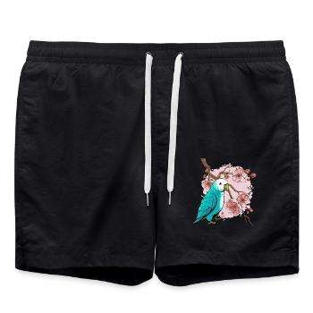 Vogel Papagei Kirschblüte - Badeshorts - Schwarz - Vorne - AI Model Male 185 light (185cm)