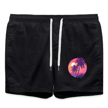 Tropical sunset with palm trees - Swim Trunks - black - Front - AI Model Male 185 light (185cm)