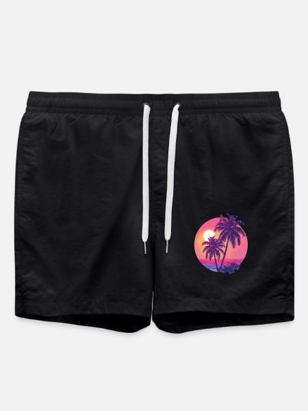 Tropical sunset with palm trees - Swim Trunks - black