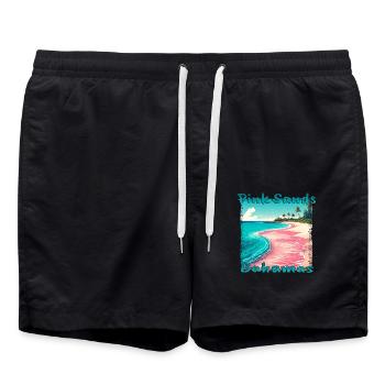 Pink Sands Bahamas Beach Grunge Style - Swim Trunks - black - Front - AI Model Male 185 light (185cm)