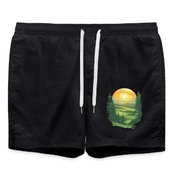 Sunrise in the green forest - Swim Trunks - black - Front - AI Model Male 185 light (185cm)