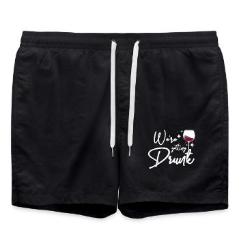 For the Bride, Team We're getting drunk - Swim Trunks - black - Front - AI Model Male 185 light (185cm)