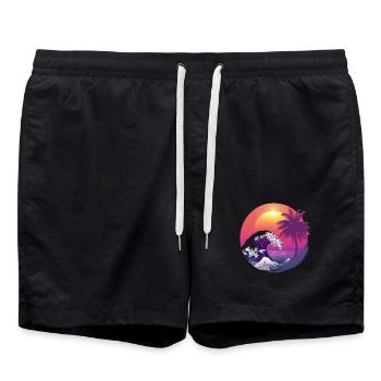 Ocean Sea Wave Sunset Background - Swim Trunks - black - Front - AI Model Male 185 light (185cm)