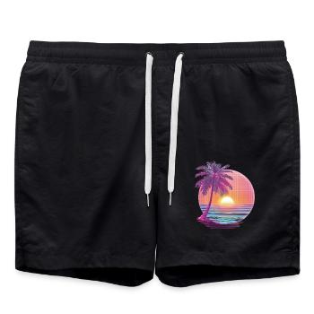 Océan Palmiers Vintage Rétro Coucher de soleil - Short de bain - noir - Devant - AI Model Male 185 light (185cm)