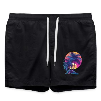 Océan Palmiers Vintage Rétro Coucher de soleil - Short de bain - noir - Devant - AI Model Male 185 light (185cm)