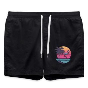 Flamingo Vintage Illustration - Badeshorts - Schwarz - Vorne - AI Model Male 185 light (185cm)