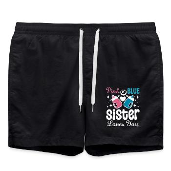 Pink or blue sister loves you Gender Reveal - Badeshorts - Schwarz - Vorne - AI Model Male 185 light (185cm)