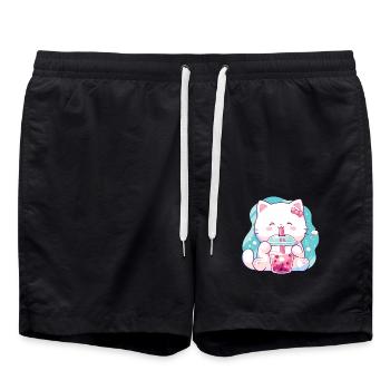 Katze die Bubble Tee trinkt Boba and Cats Anime - Badeshorts - Schwarz - Vorne - AI Model Male 185 light (185cm)