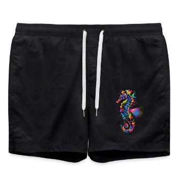 Seahorse Pop Art Colorful Aquarist Cute Seahorse - Swim Trunks - black - Front - AI Model Male 185 light (185cm)