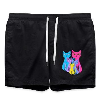 Chat Chats Chaton Famille Enfants Bébé Années 80 - Short de bain - noir - Devant - AI Model Male 185 light (185cm)
