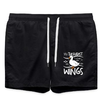 My therapist has wings, pet duck - Swim Trunks - black - Front - AI Model Male 185 light (185cm)