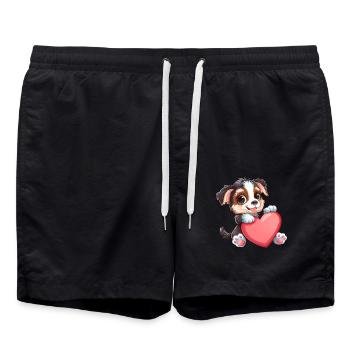 Adorable Puppy Holding Heart - Cute and Lovable - Badeshorts - Schwarz - Vorne - AI Model Male 185 light (185cm)