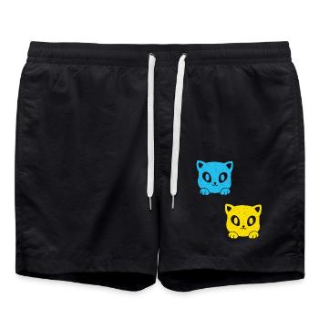 Katzen Retro 80er Ukraine Vintage Tierschutz Katze - Badeshorts - Schwarz - Vorne - AI Model Male 185 light (185cm)