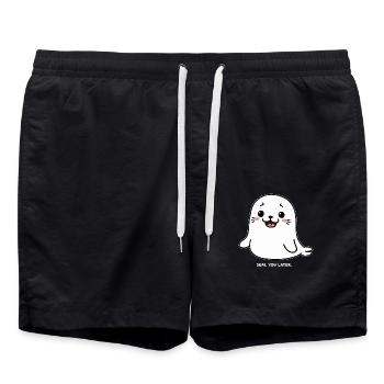 Versiegeln Sie später Niedliche Cartoon-Siegel-Illustration - Badeshorts - Schwarz - Vorne - AI Model Male 185 light (185cm)