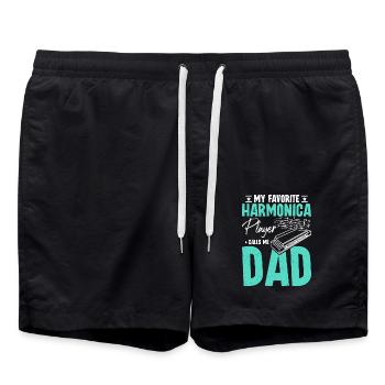 My favorite harmonica player calls me dad - Badeshorts - Schwarz - Vorne - AI Model Male 185 light (185cm)