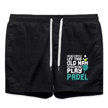 Let this old man show you how to play padel - Swim Trunks - black - Front - AI Model Male 185 light (185cm)