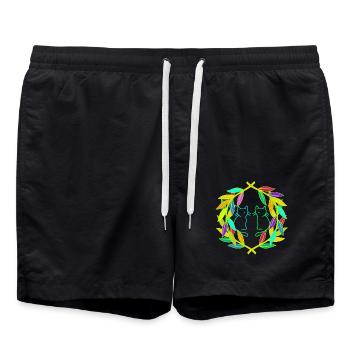 Retro Katze Katzen 80er 90er Vintage - Badeshorts - Schwarz - Vorne - AI Model Male 185 light (185cm)
