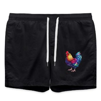 Rooster Rainbow – Colorful Blaze - Swim Trunks - black - Front - AI Model Male 185 light (185cm)