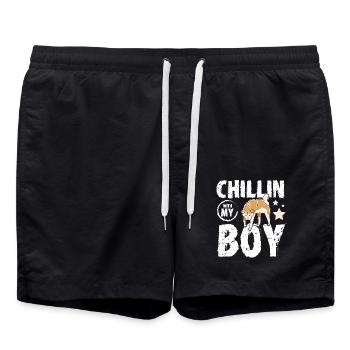 Chillin with my Akita boy - Swim Trunks - black - Front - AI Model Male 185 light (185cm)
