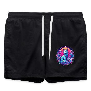 Fox Art Psychédélique - Short de bain - noir - Devant - AI Model Male 185 light (185cm)