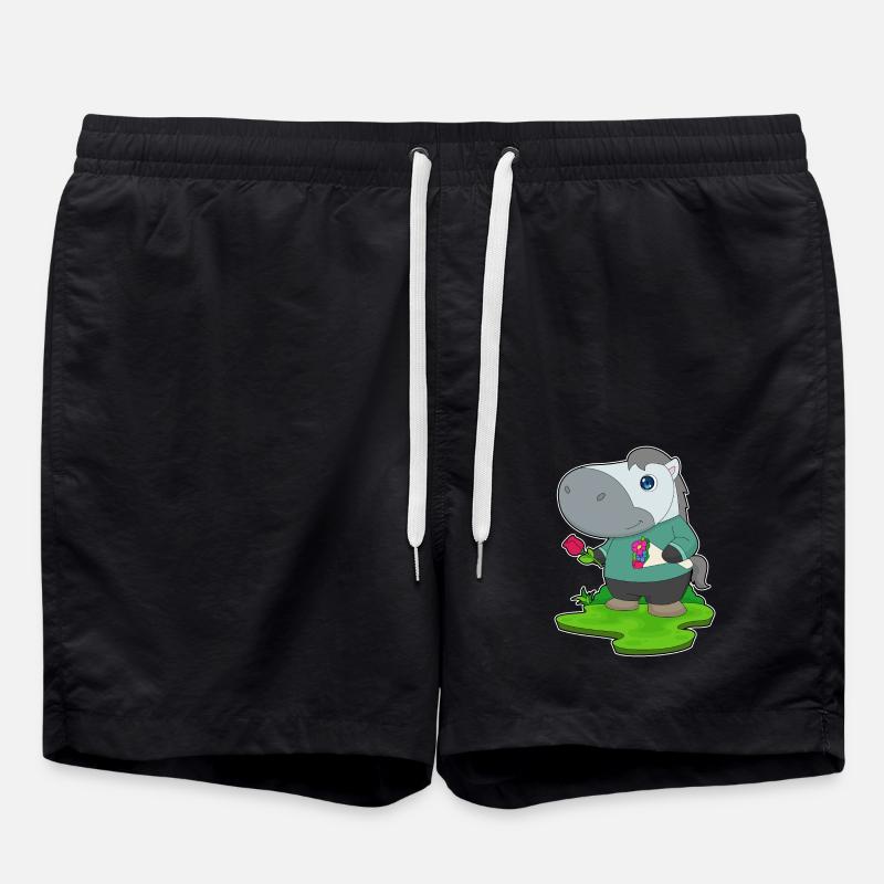 Pferd Blumenstrauß - Badeshorts - Schwarz