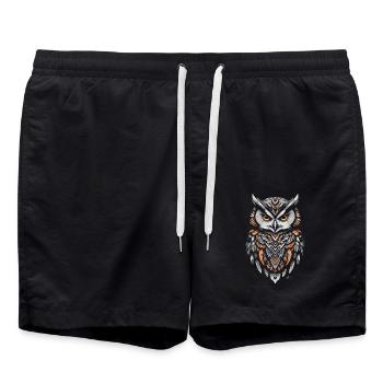 Orange Geometric Owl - Swim Trunks - black - Front - AI Model Male 185 light (185cm)