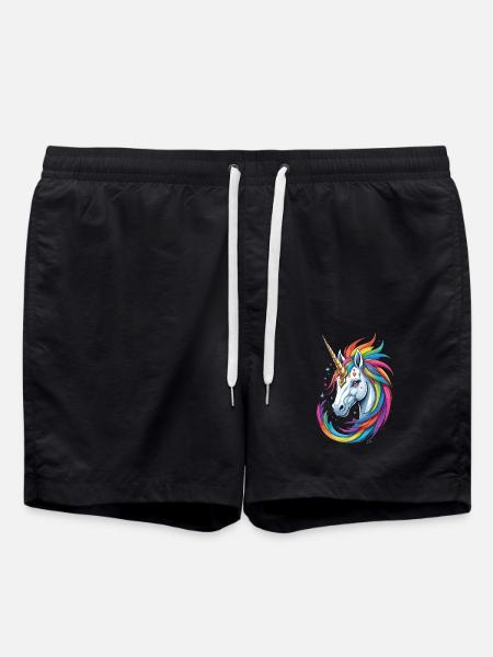 Buntes Einhorn - Badeshorts - Schwarz