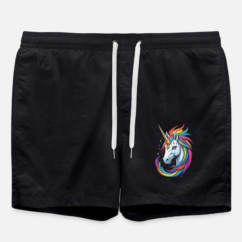 Buntes Einhorn - Badeshorts - Schwarz