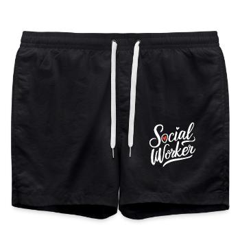 Social Worker Social Work Heart Lettering - Swim Trunks - black - Front - AI Model Male 185 light (185cm)
