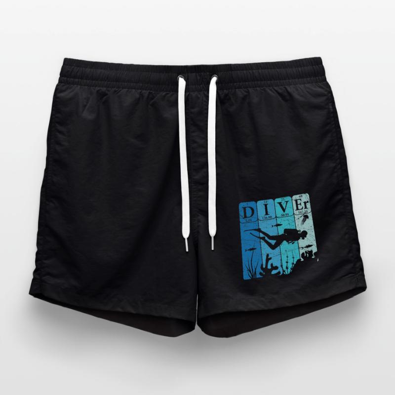 Scuba Diver Periodic Table Elements Retro Swim Trunks