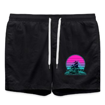 Sunset Pirate Ship - Swim Trunks - black - Front - AI Model Male 185 light (185cm)