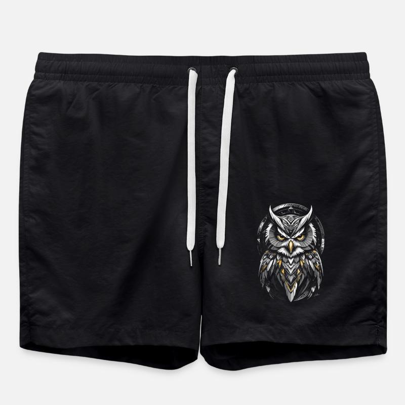 Hibou jaune - Symbole géométrique - Short de bain - noir