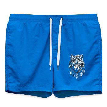 Native American Geometric Wolf - Swim Trunks - cobalt blue - Front