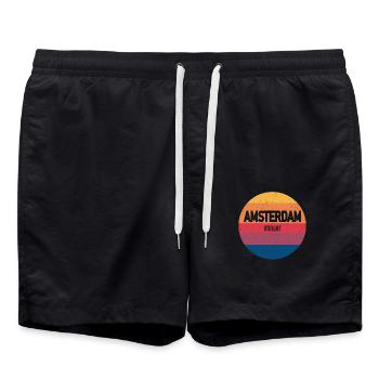 Amsterdam Retro Sunset Souvenir Netherlands - Swim Trunks - black - Front - AI Model Male 185 light (185cm)