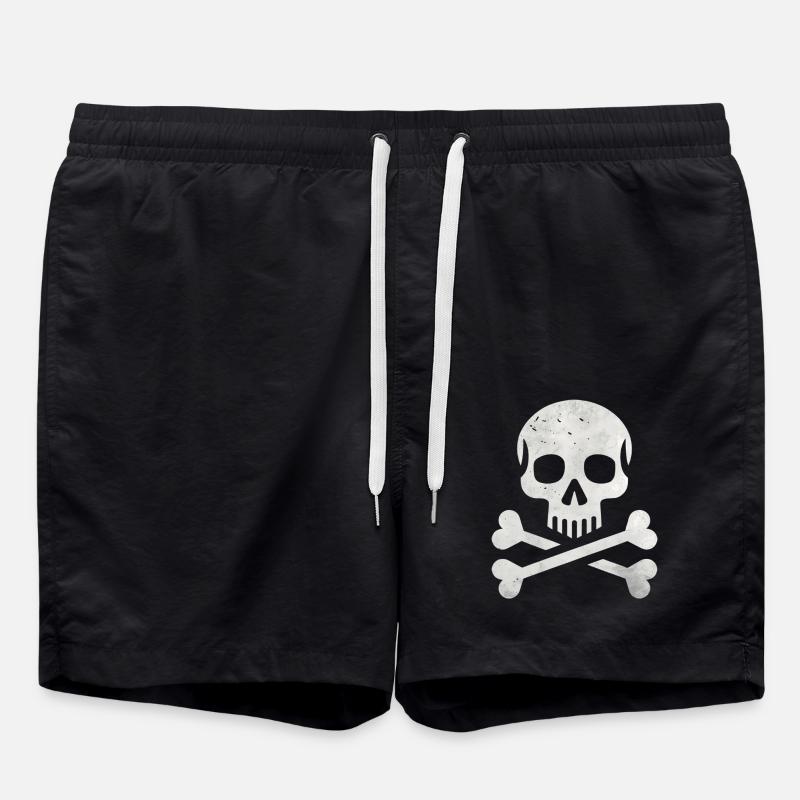 Skull Crossbones Skeleton Pirate - Swim Trunks - black