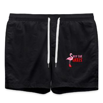 Buy The Heels Funny Pink Flamingo Bird Wearing - Swim Trunks - black - Front - AI Model Male 185 light (185cm)