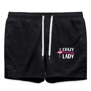 Verrückter Flamingo Dame Watvogel Spezies Liebhaber Wortspiel - Badeshorts - Schwarz - Vorne - AI Model Male 185 light (185cm)