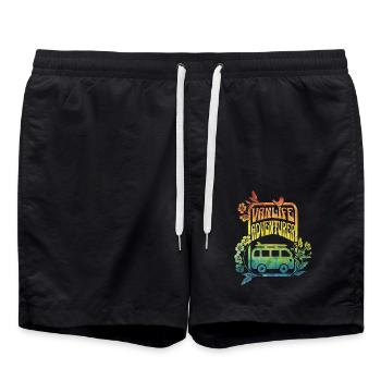 Vanlife - rainbow colour flowers - Swim Trunks - black - Front - AI Model Male 185 light (185cm)