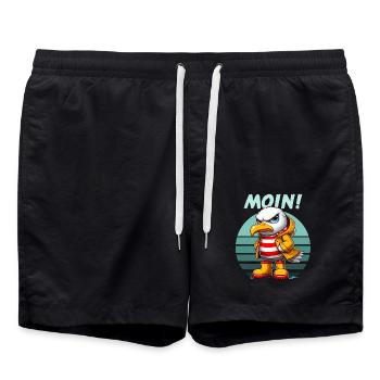 Hamburg Moin Seagull North German Funny Retro - Swim Trunks - black - Front - AI Model Male 185 light (185cm)