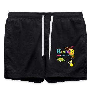 Kindergarten Hurra personalisiert Kinder Spruch - Badeshorts - Schwarz - Vorne - AI Model Male 185 light (185cm)