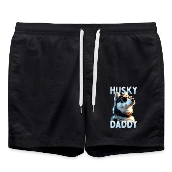 Husky Daddy Dad Vatertag Herrchen Papa Huskys - Badeshorts - Schwarz - Vorne - AI Model Male 185 light (185cm)